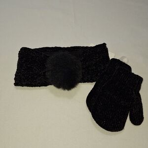 Starting Out Black Knit Headband and Mittens Set
